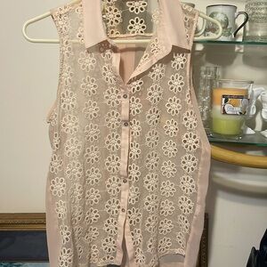 Zara Women's Top/Floral Lace Sleeveless Blouse - Cream (000491)